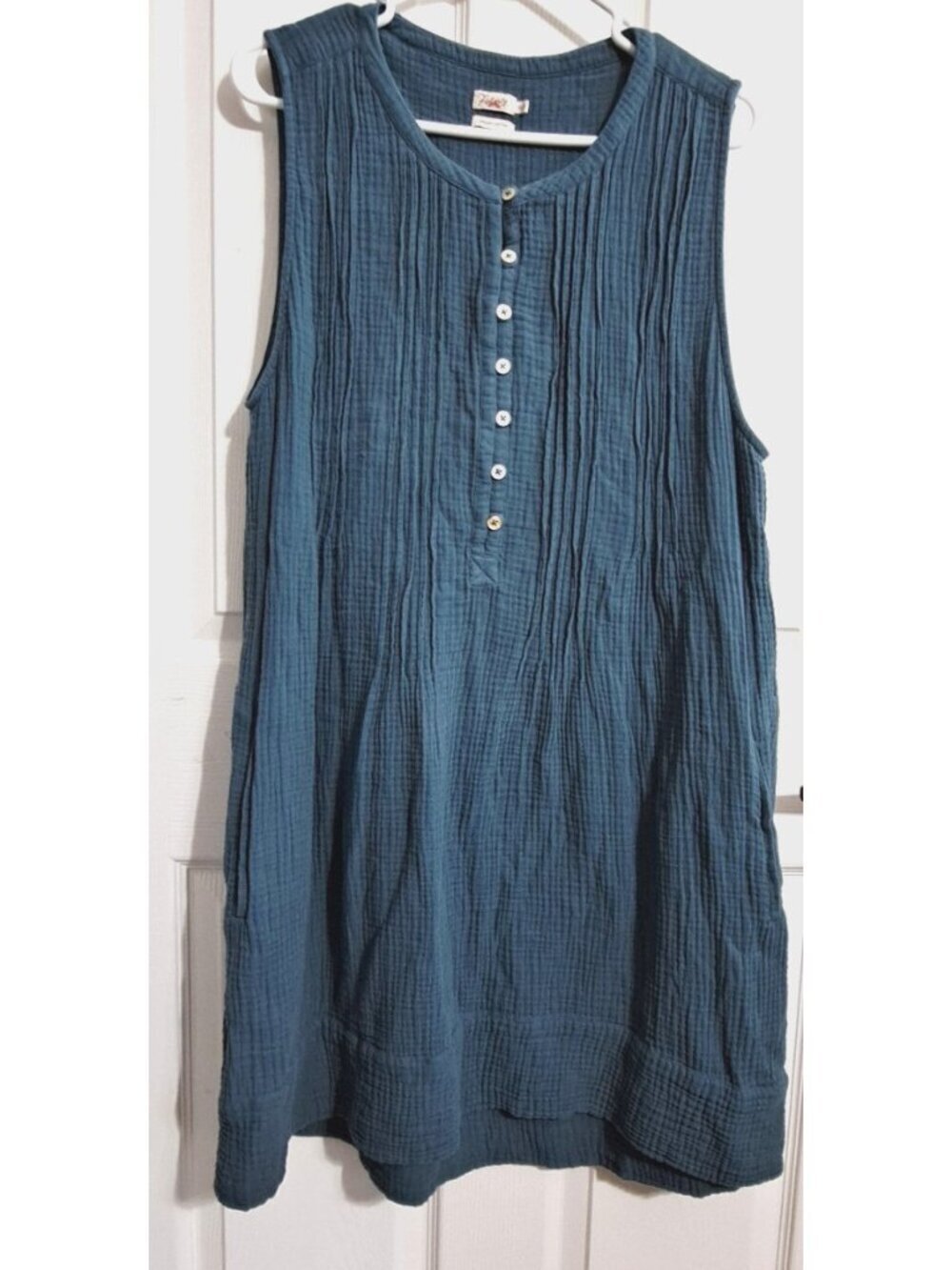 Faherty Women's XL Blue Isha Dream Cotton Sleeveless Dress Pleated Preppy